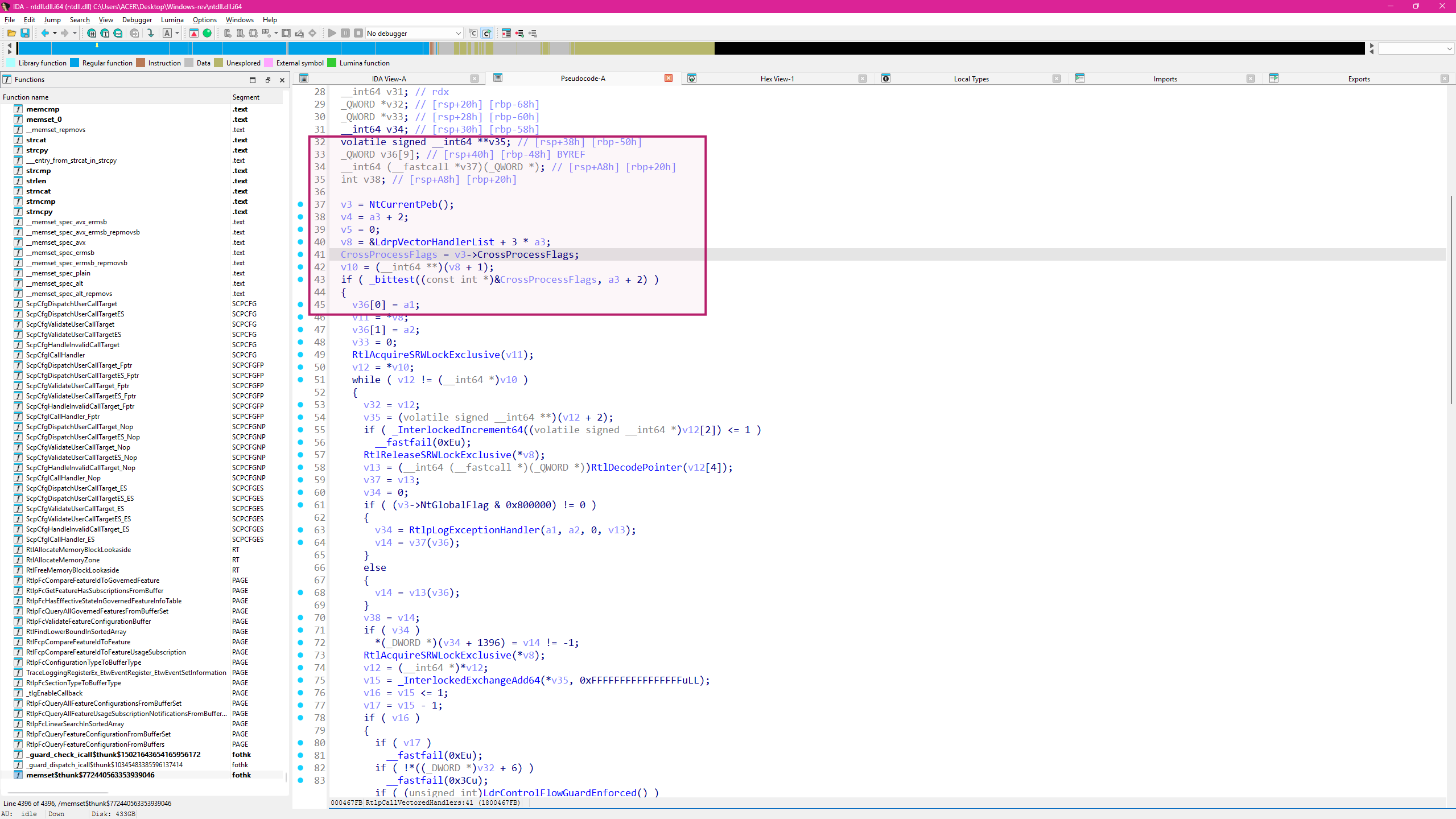 VEH dispatch loop decompiled