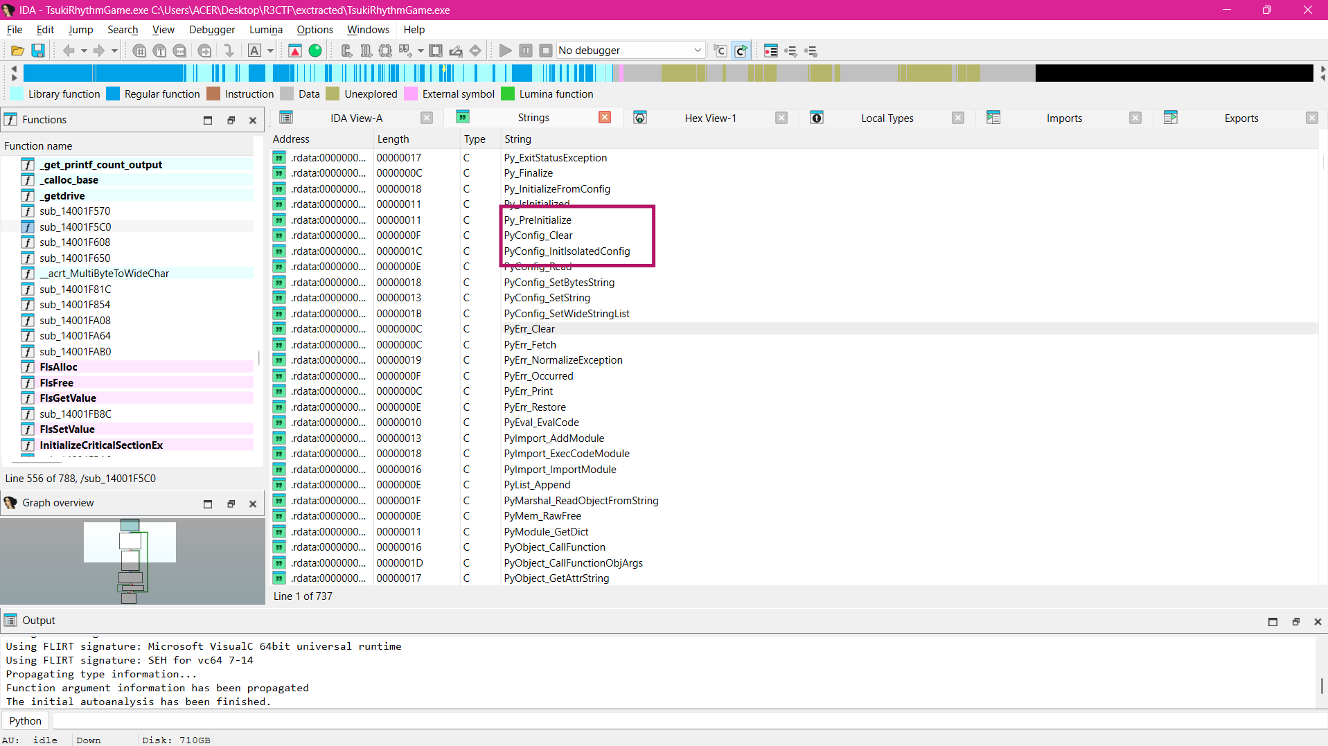 IDA strings view showing Python API