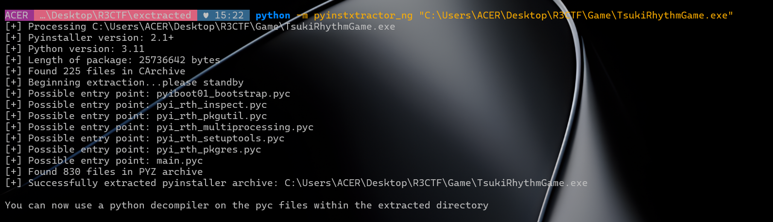 pyinstxtractor_ng extraction output