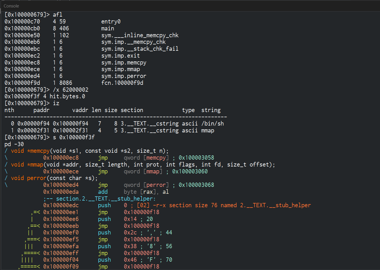 Cutter - shellcode disassembly overview