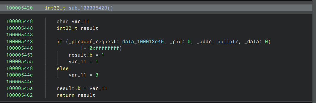 sub_100005420 - ptrace anti-debug