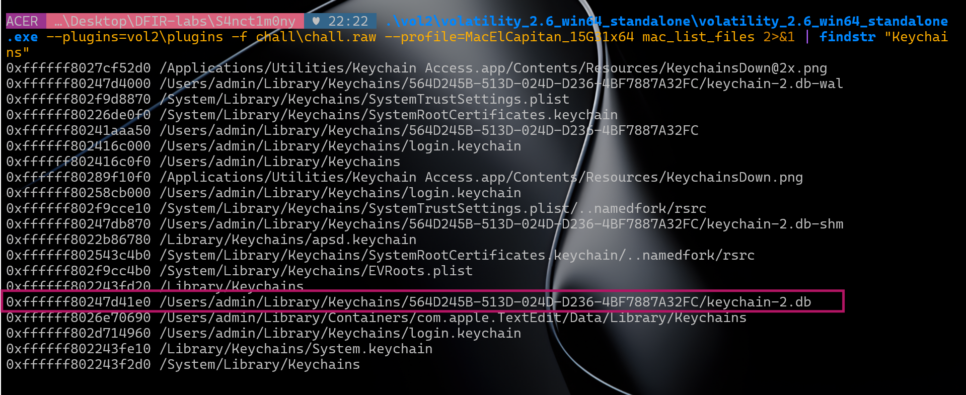 mac_list_files Keychains directory - Hardware UUID visible in path
