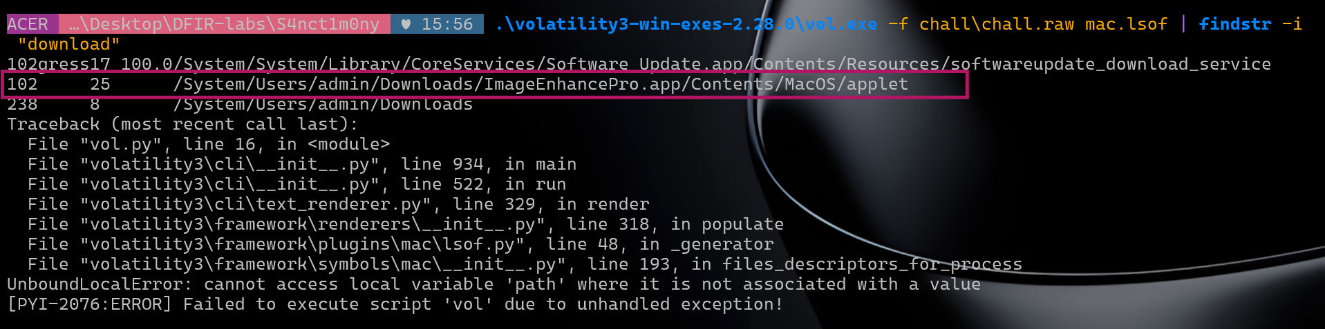 lsof Downloads output