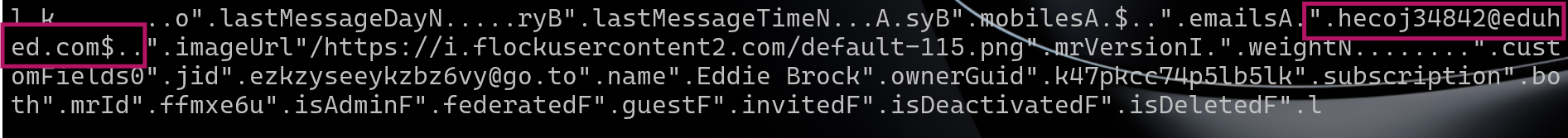 Flock contact record in memory showing Eddie Brock's email