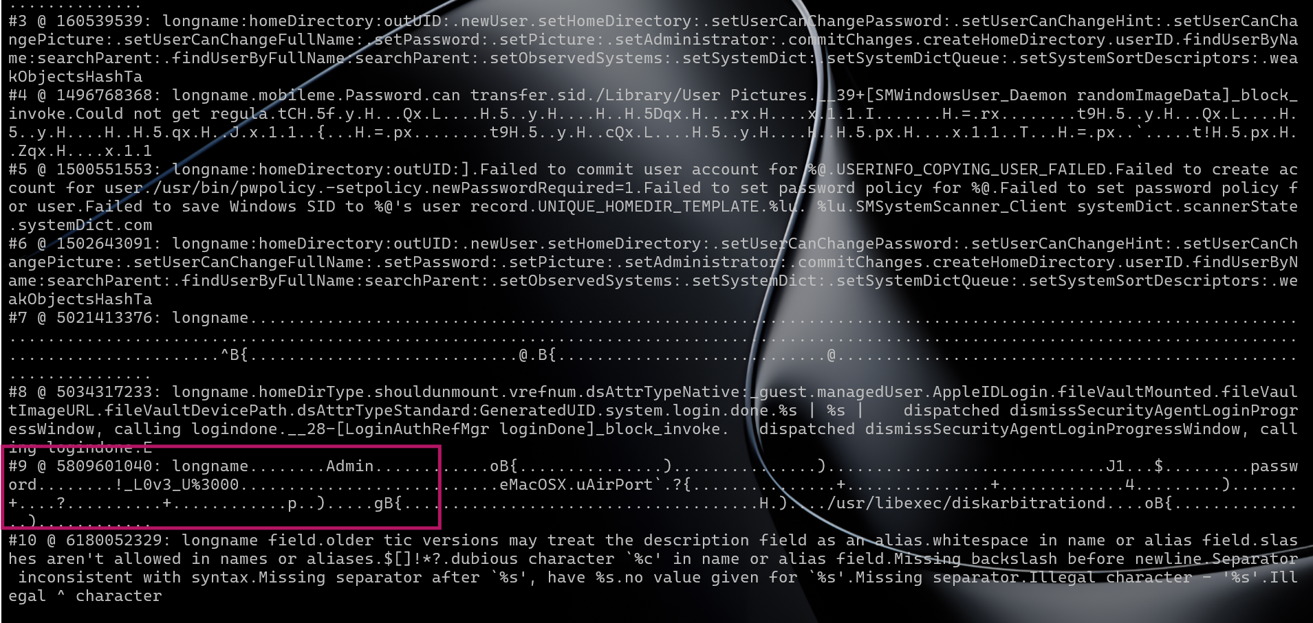 longname hit #9 showing plaintext password in memory