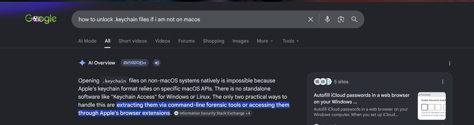 Searching for keychain decryption on non-macOS