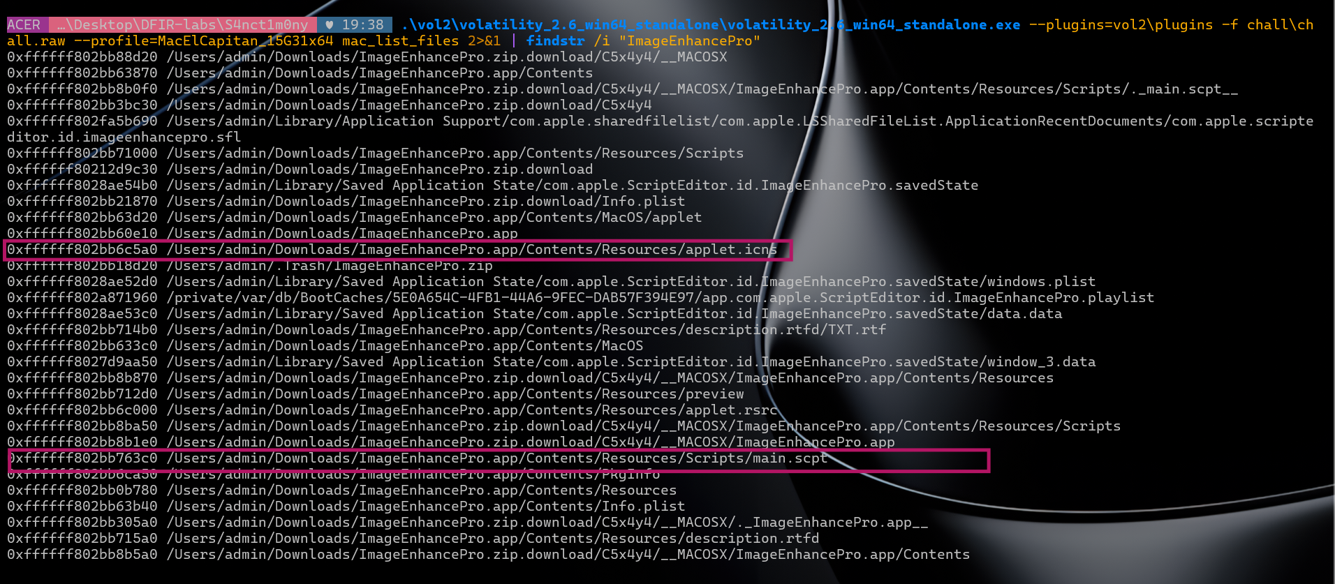 mac_list_files output showing ImageEnhancePro files